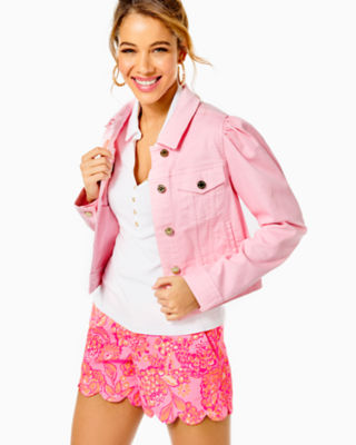 Denim Puff-Sleeve Jacket - Pink