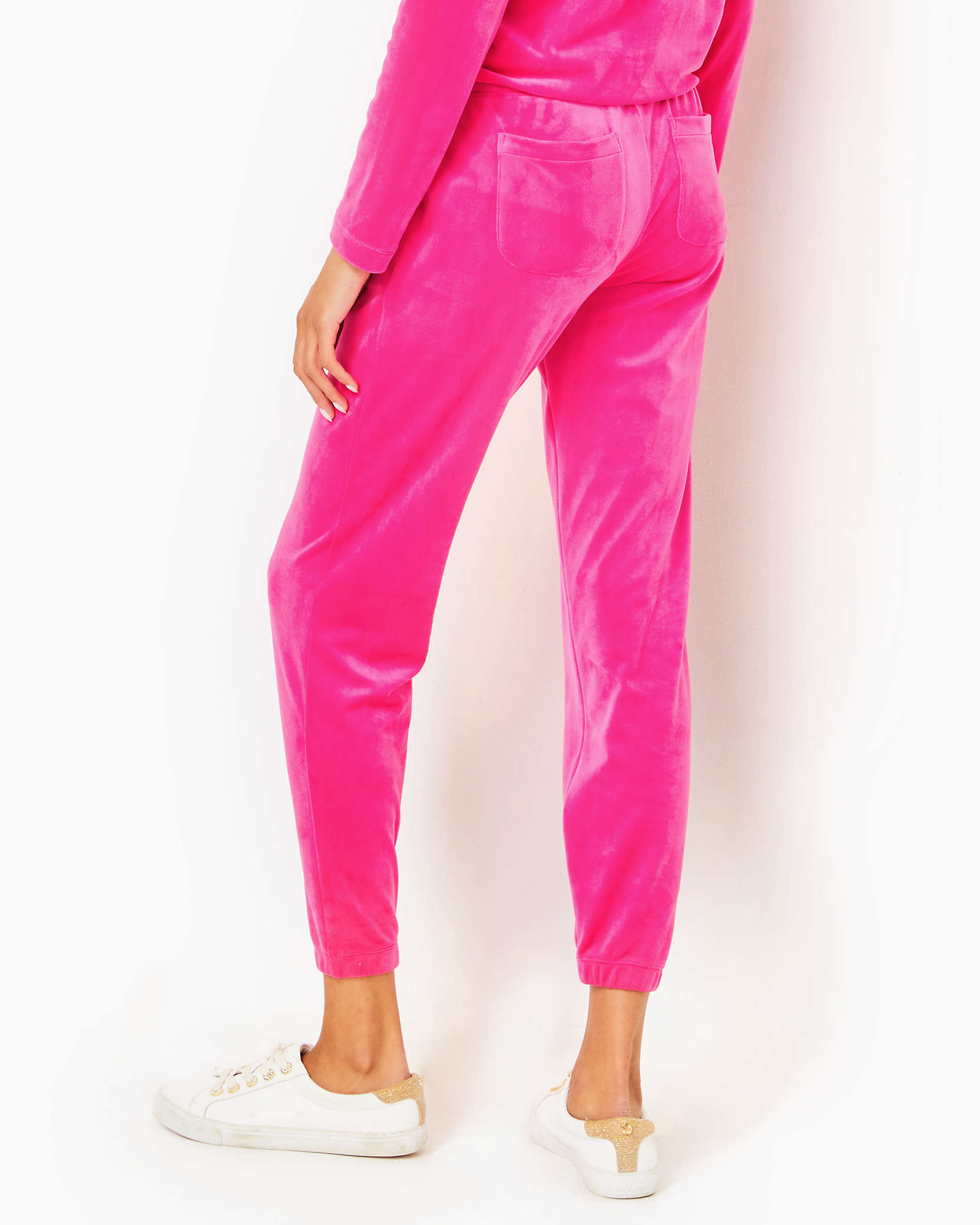 Shop Lilly Pulitzer 28" Mallie Velour Pant In Pink Palms