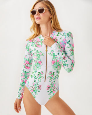 Randee Rashguard One-Piece Swimsuit, Multi Orchids On The Avenue Engineered Rashgua, large