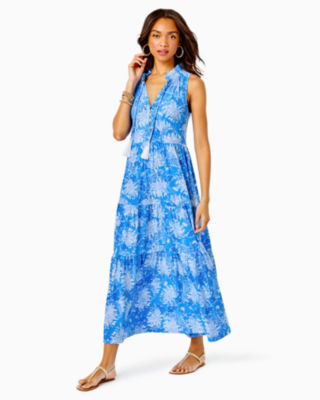 Lilly Pulitzer Malone Maxi Dress In Boca Blue Croc And Lock It