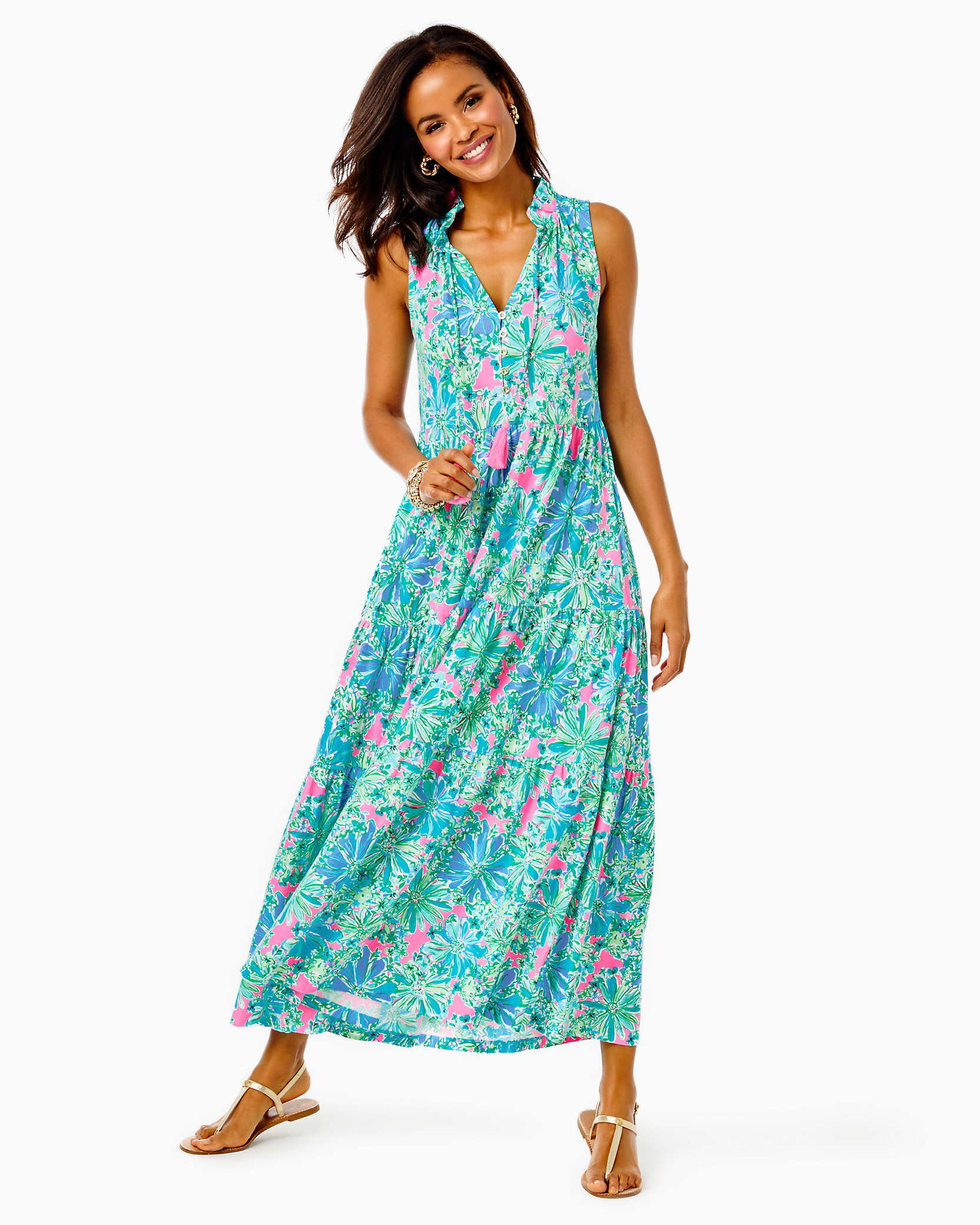 Lilly Pulitzer Malone Maxi Dress In Soleil Pink Good Hare Day
