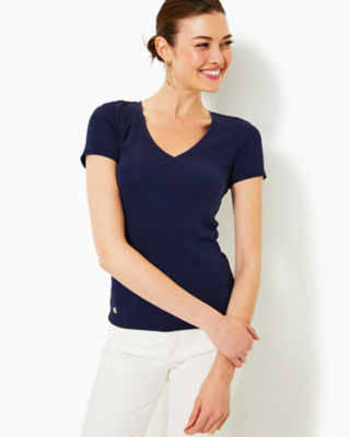 Halee V-Neck Top, True Navy, large - Lilly Pulitzer