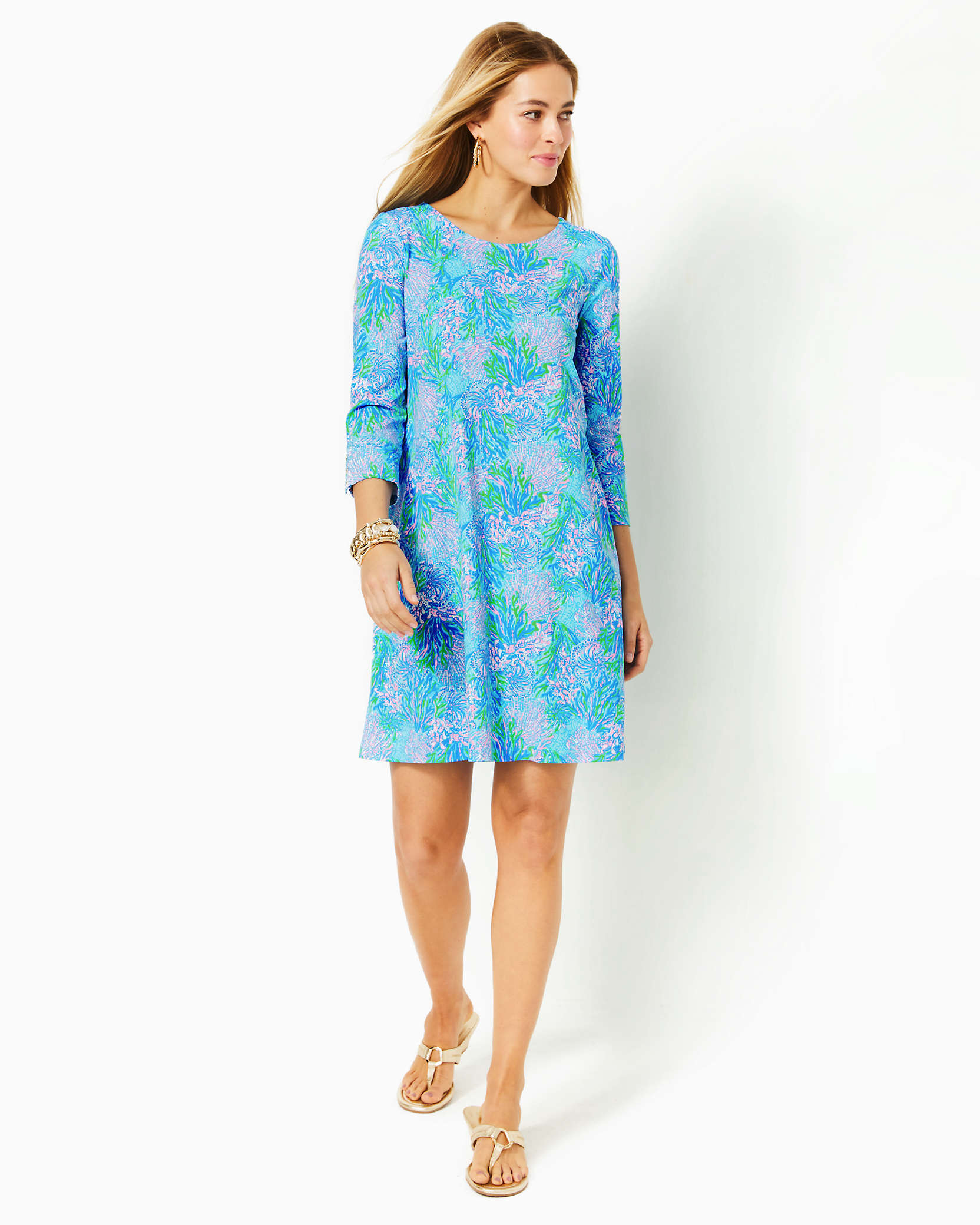 Shop Lilly Pulitzer Upf 50+ Solia Chillylilly Dress In Las Olas Aqua Strong Current Sea