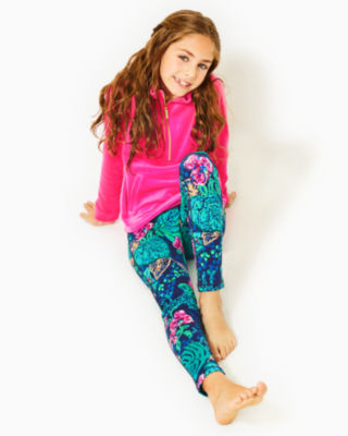 Lilly Pulitzer Upf 50+ Luxletic Girls Mini Weekender Legging In Low Tide  Navy Life Of The Party