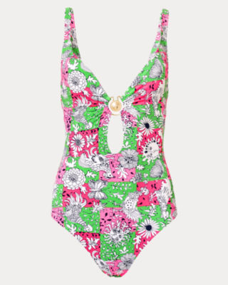 Ester One-Piece Swimsuit, Cherry Blossom Pink Lil Chicken Check, large image 5