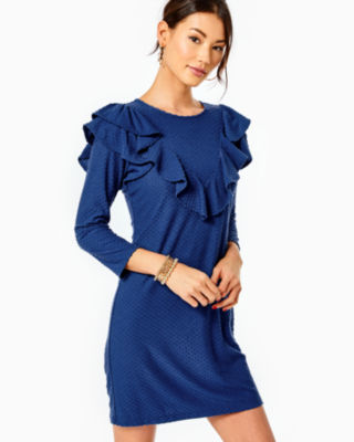 navy ruffle dress