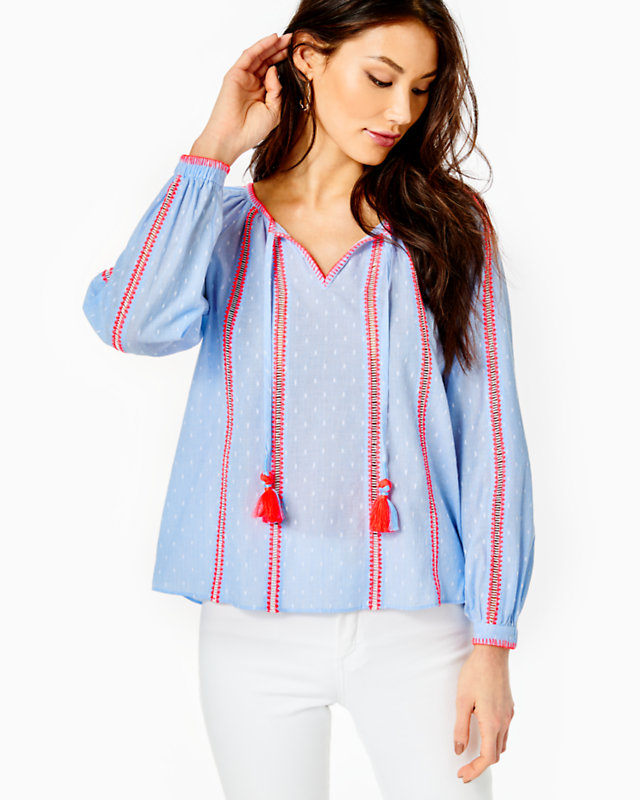 Mardi Long Sleeve Chambray Top, , large - Lilly Pulitzer