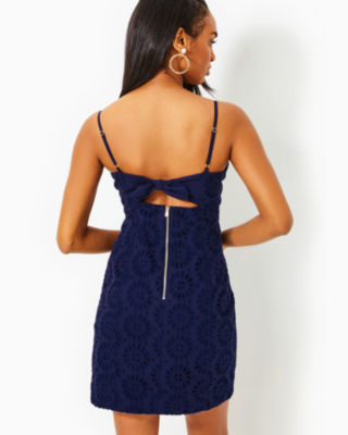 Shelli Eyelet Mini Dress, True Navy Oversized Pinwheel Eyelet, large image undefined