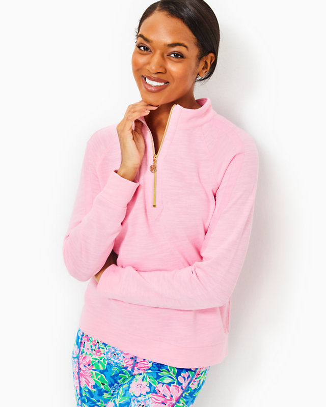 Luxletic Ashlee Half-Zip Pullover, Conch Shell Pink, large - Lilly Pulitzer