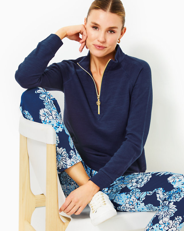 Luxletic Ashlee Half-Zip Pullover, Low Tide Navy, large - Lilly Pulitzer