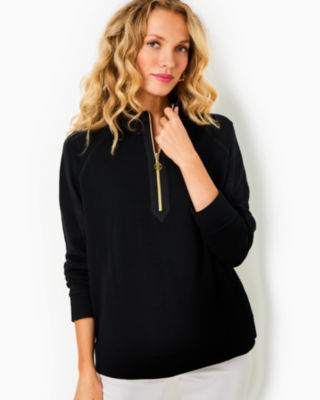 Luxletic Ashlee Half-Zip Pullover, Noir, large - Lilly Pulitzer