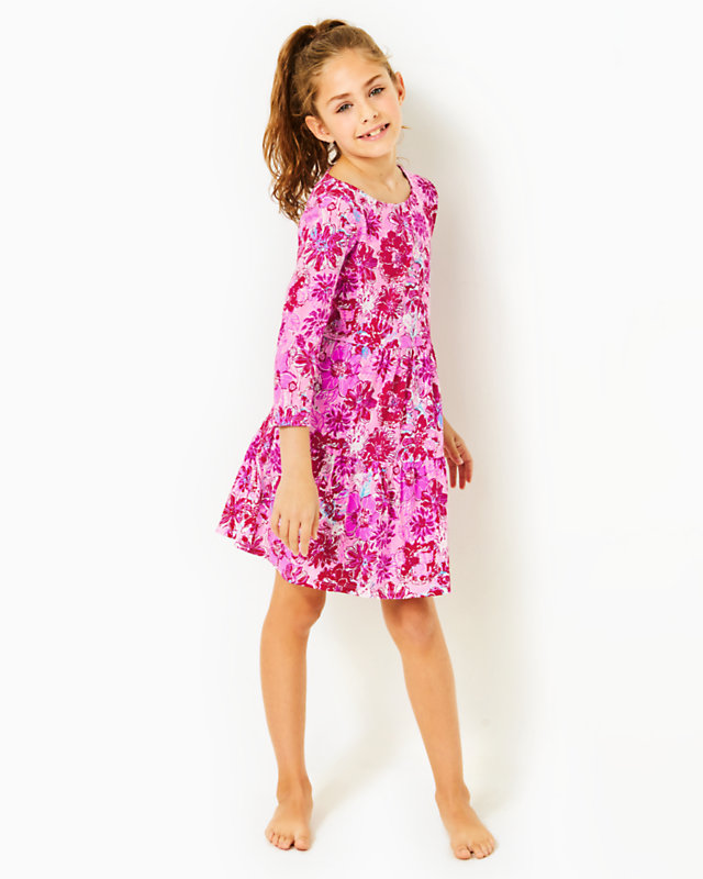 Girls Mini Geanna Cotton Dress, Lilac Thistle In The Wild Flowers, large - Lilly Pulitzer