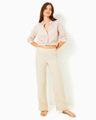 31" Deri Linen Palazzo Pant, Sand Bar X Resort White, large - Lilly Pulitzer