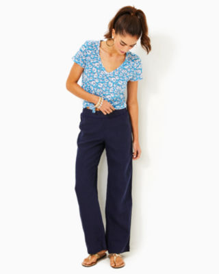 31" Deri Linen Palazzo Pant, True Navy X True Navy, large - Lilly Pulitzer