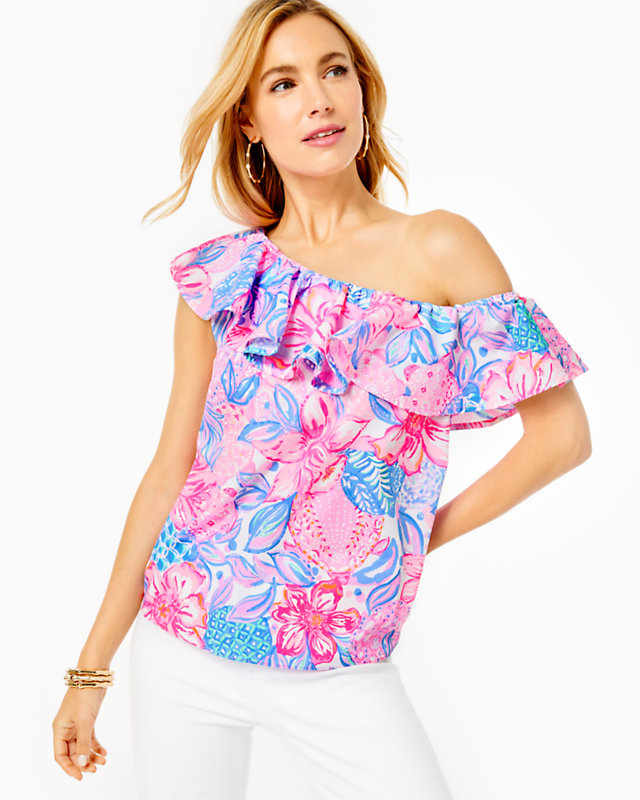 Zeldie One-Shoulder Ruffle Top, , large - Lilly Pulitzer