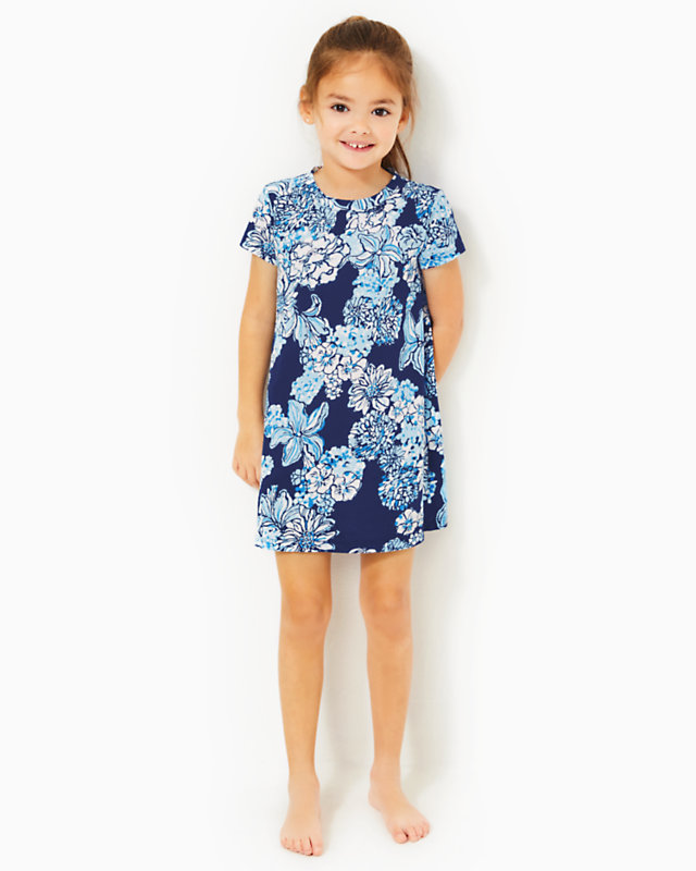 Girls Mini Cody Cotton Dress, Low Tide Navy Bouquet All Day, large - Lilly Pulitzer