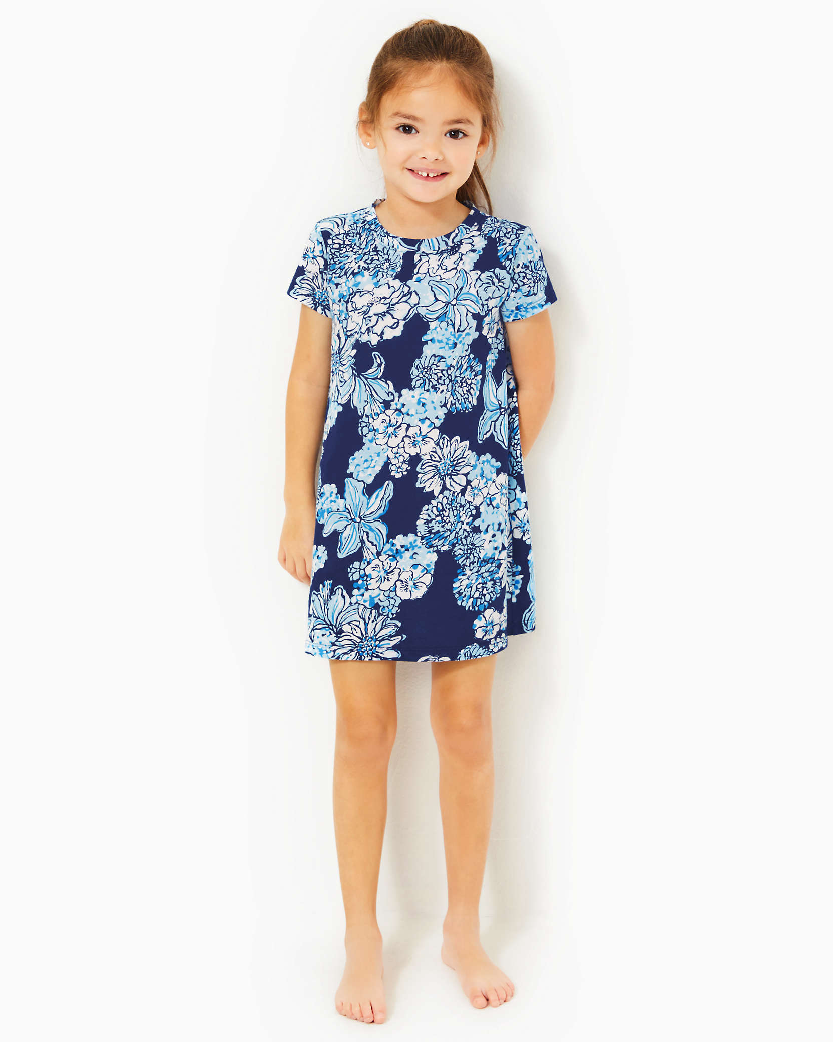 Shop Lilly Pulitzer Girls Mini Cody Dress In Low Tide Navy Bouquet All Day