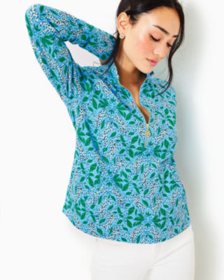 Women's UPF 50+ Luxletic Justine Pullover in Blue - Lilly Pulitzer