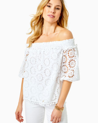 Raylee Eyelet Off-The-Shoulder Top, , large - Lilly Pulitzer