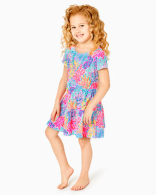Swing Dress With Short Sleeves And Tiers On Skirt. Cotton Jersey 100 Cotton. Imported. Girl's M Girls Mini Geanna Swing Dress In Multi Splashdance