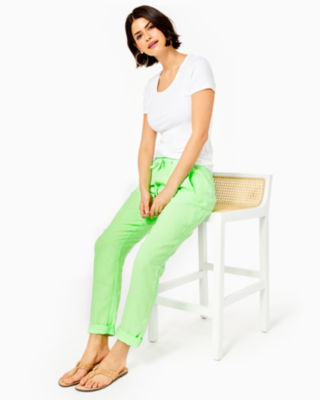Lilly Pulitzer 31" Taron Mid-rise Linen Pant In Lime Zest