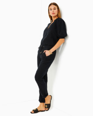 31" Taron Mid-Rise Linen Pant, Noir X Noir, large - Lilly Pulitzer