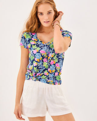 Etta V-Neck Top, Aegean Navy Lilly Loves Disney, large