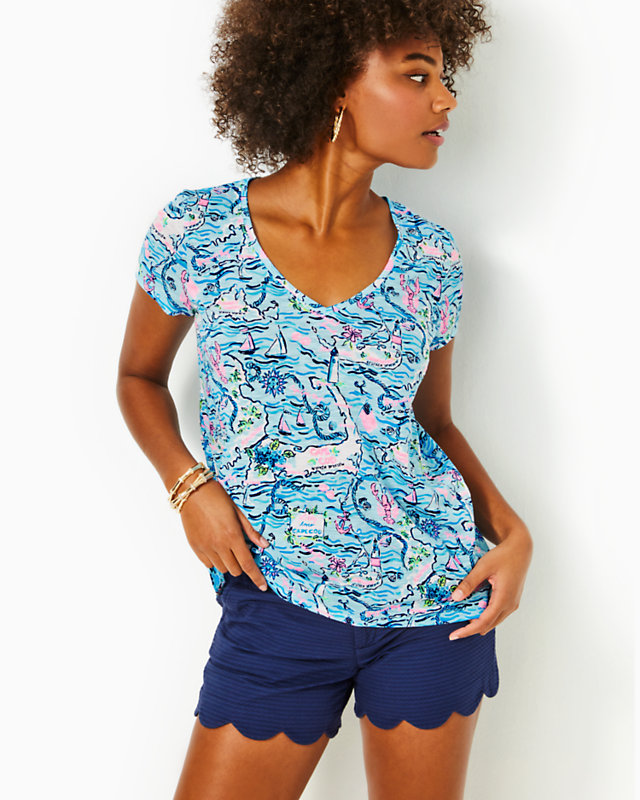 Etta V-Neck Top, Bali Blue Lilly Loves Cape Cod, large - Lilly Pulitzer