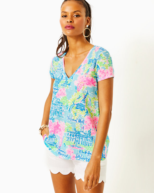 Etta V-Neck Top, Multi Lilly Loves Dc, large - Lilly Pulitzer