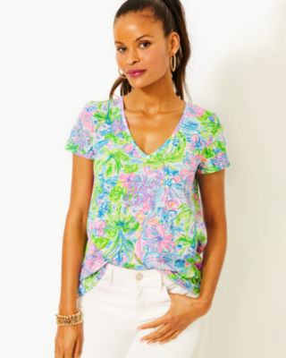 Etta V-Neck Top, Multi Lilly Loves Hawaii, large - Lilly Pulitzer