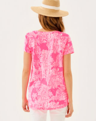 Shop Lilly Pulitzer Etta V-neck Top In Roxie Pink Pb Anniversary Toile