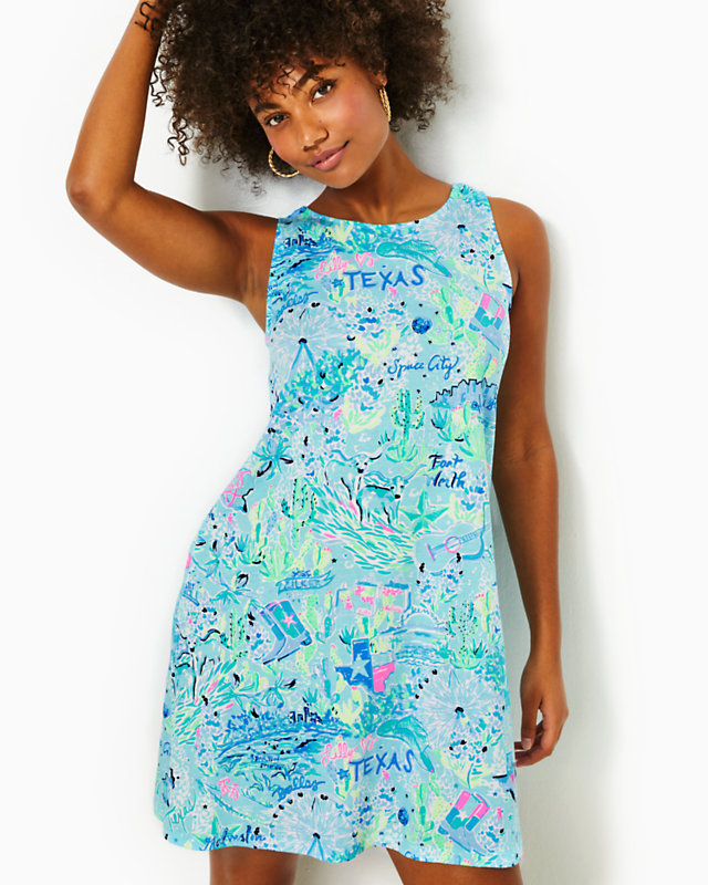 Kristen Swing Dress, Bayside Blue Lilly Loves Texas, large - Lilly Pulitzer