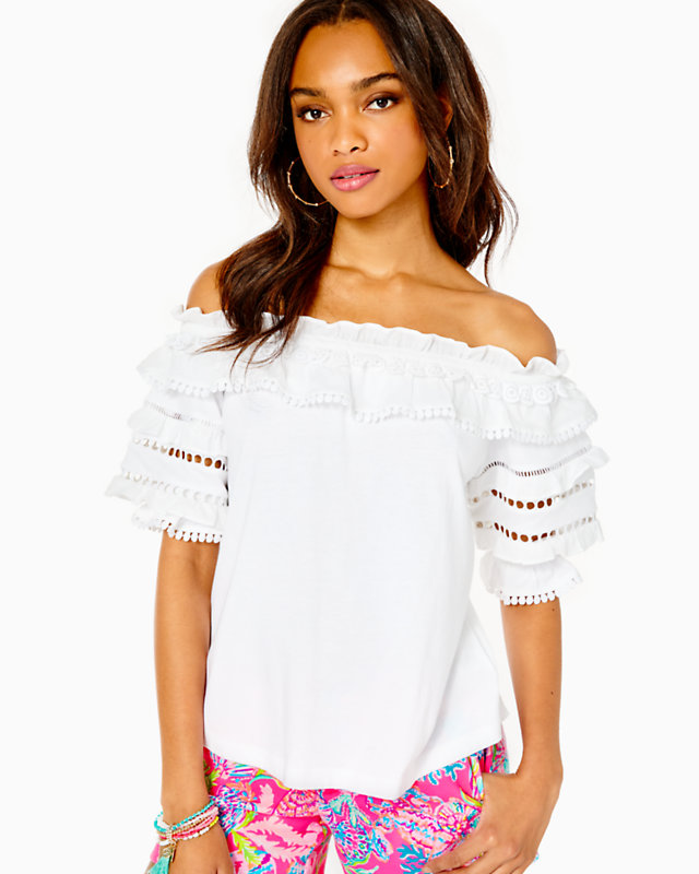 Brentwood Off-The-Shoulder Top, Resort White, large - Lilly Pulitzer