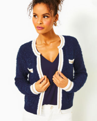 Shop Lilly Pulitzer Nalayna Cardigan In Low Tide Navy