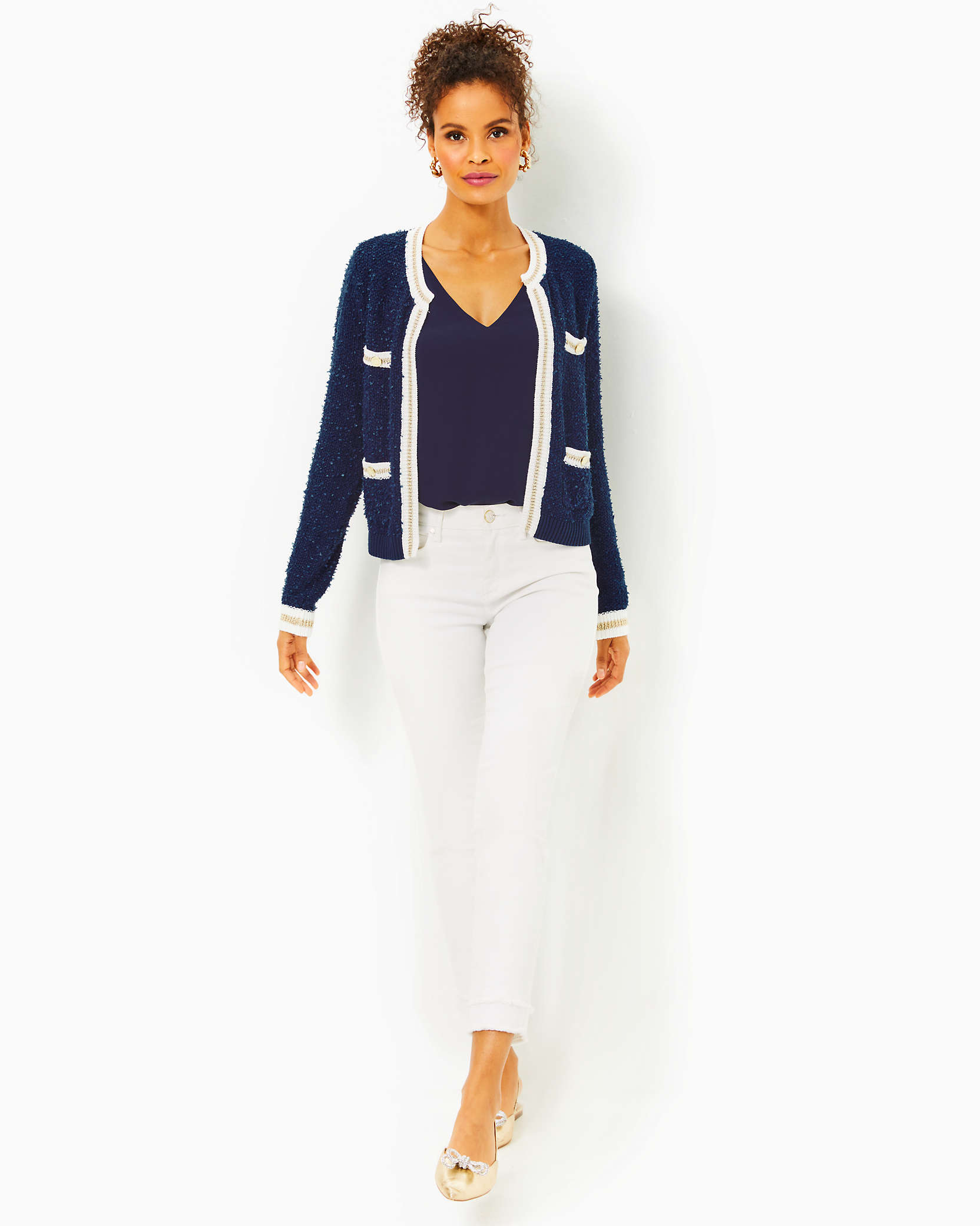 Shop Lilly Pulitzer Nalayna Cardigan In Low Tide Navy
