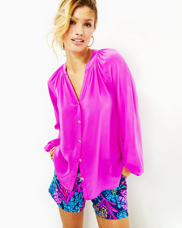 Saige Silk Top, Orchid Oasis, large - Lilly Pulitzer
