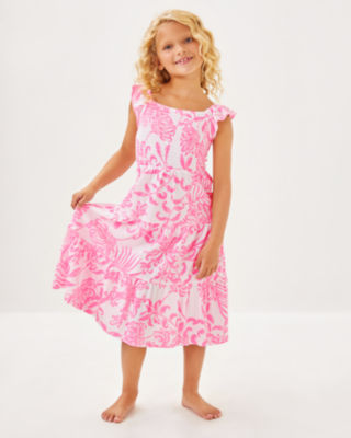Girls Mini Jilly Midi Dress, Rousseau Pink Glisten In The Sun, large
