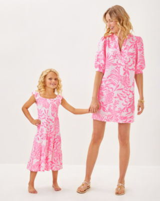 Girls Mini Jilly Midi Dress, Rousseau Pink Glisten In The Sun, large image 2