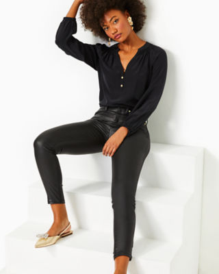 Stradivarius coated denim jumpsuit in black