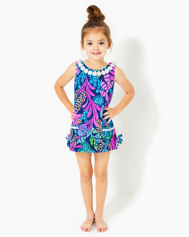 Girls Little Lilly Knit Shift Dress, Aegean Navy Calypso Coast, large - Lilly Pulitzer