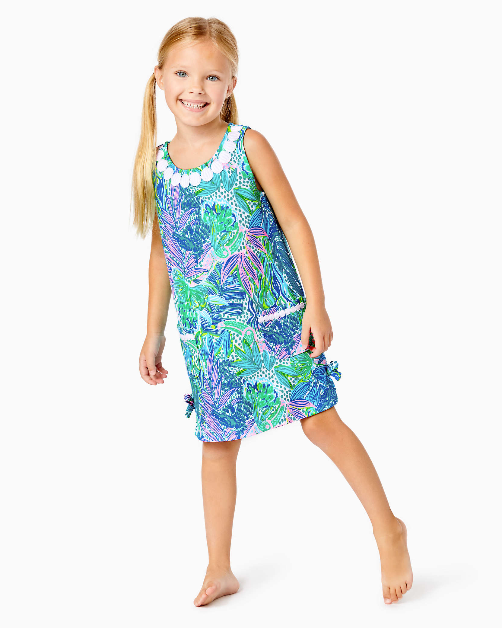 Lilly Pulitzer Girls Little Lilly Knit Shift Dress In Botanical Green Holiday In The Sun