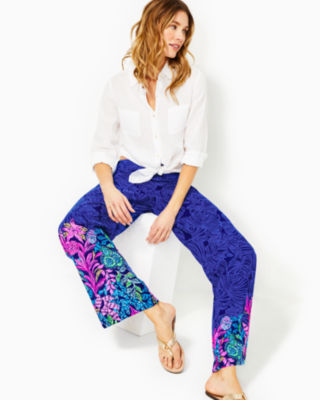 Lilly Pulitzer 32" Bal Harbour Palazzo Pant In Aegean Navy Calypso Coast Engineered Pant