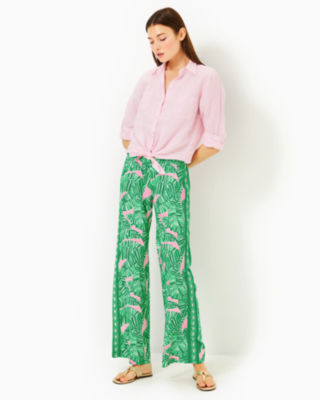 Capri Pants for Women Summer Floral Printed High Waist Button Wide Leg  Palazzo Capris Lightweight Beach Cropped Pants