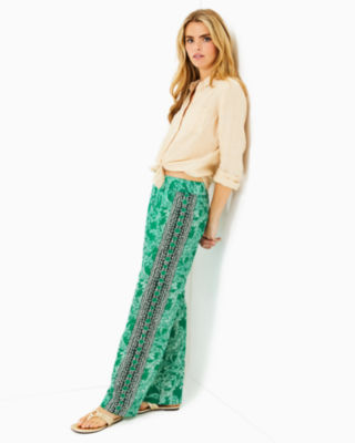 32" Bal Harbour Palazzo Pant, Fiddle Leaf Green Safari Party Engineered Pant, large - Lilly Pulitzer