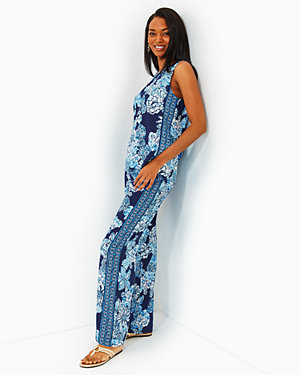 32" Bal Harbour Palazzo Pant, Low Tide Navy Bouquet All Day Engineered Pant, large image number null