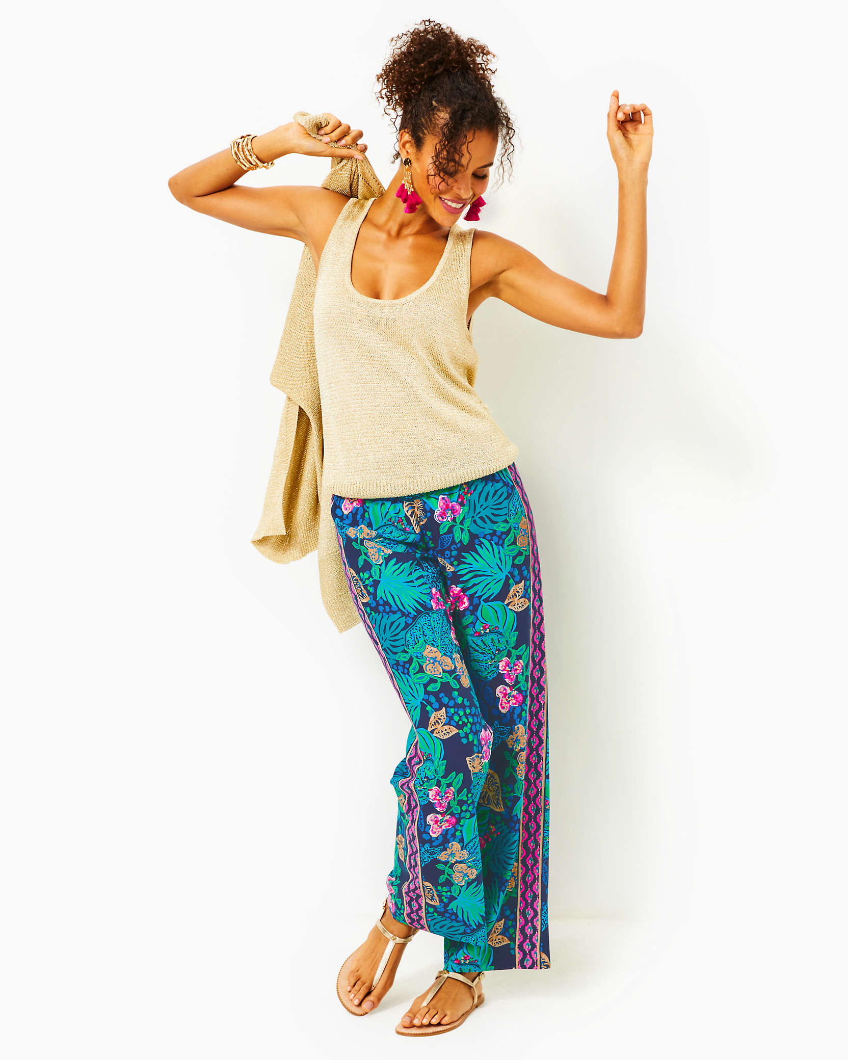 Lilly Pulitzer 32" Bal Harbour Palazzo Pant In Low Tide Navy Life Of The Party Engineered Pant