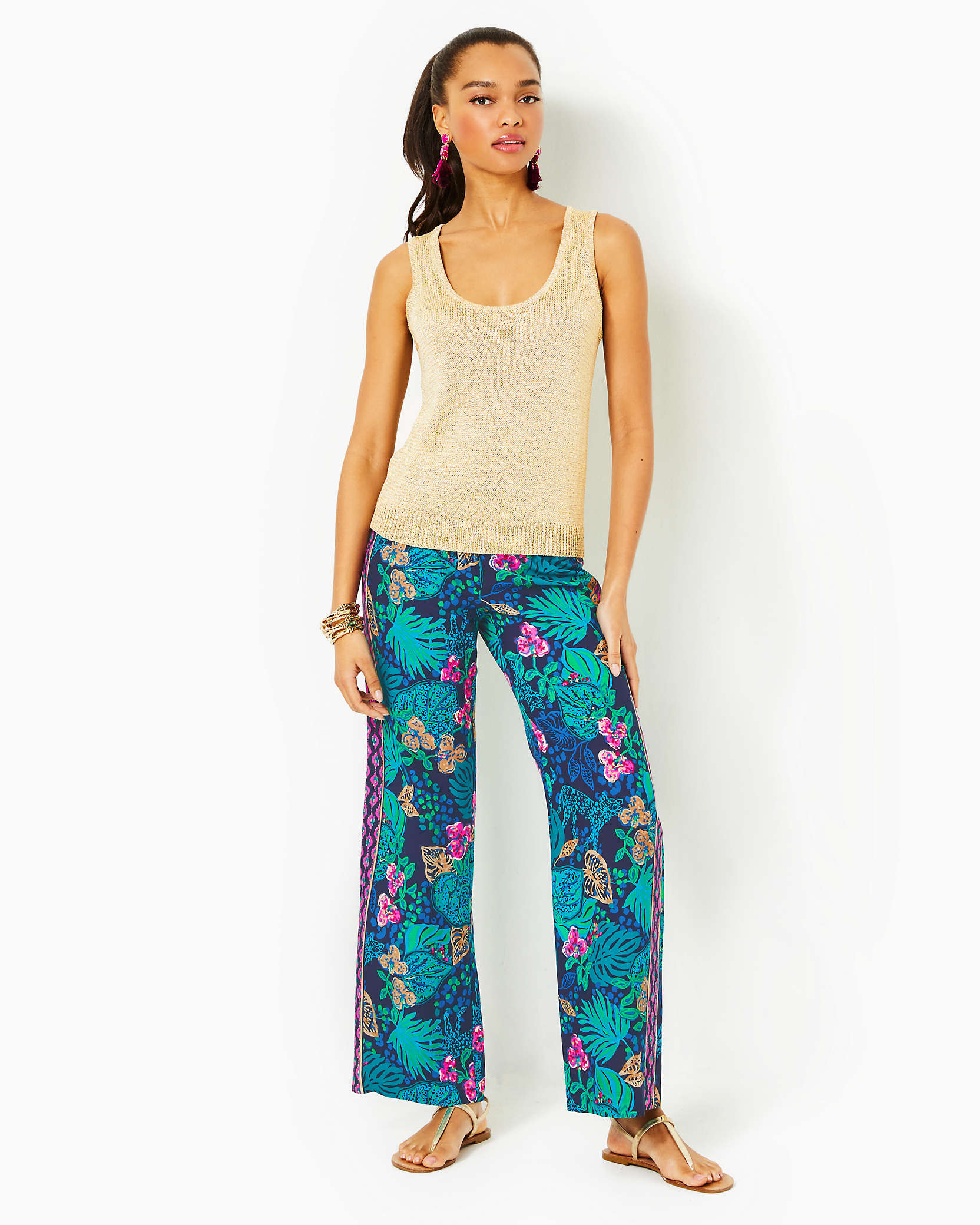 Shop Lilly Pulitzer 32" Bal Harbour Palazzo Pant In Low Tide Navy Life Of The Party Engineered Pant