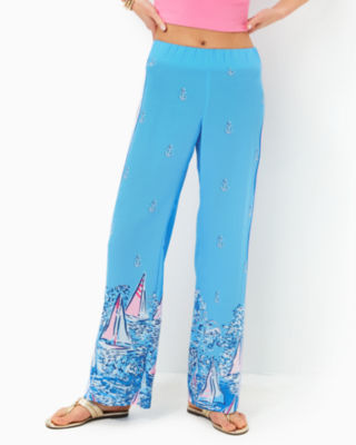 Shop Lilly Pulitzer 32" Bal Harbour Palazzo Pant In Lunar Blue A Lil Nauti Engineered Pant