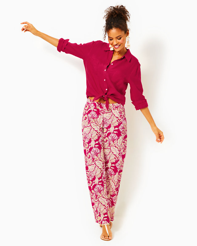 32" Bal Harbour Palazzo Pant, Poinsettia Red Island Vibes, large - Lilly Pulitzer