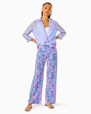 Lilly Pulitzer 32" Bal Harbour Palazzo Pant In Soleil Pink Palm Paradise Engineered Pants